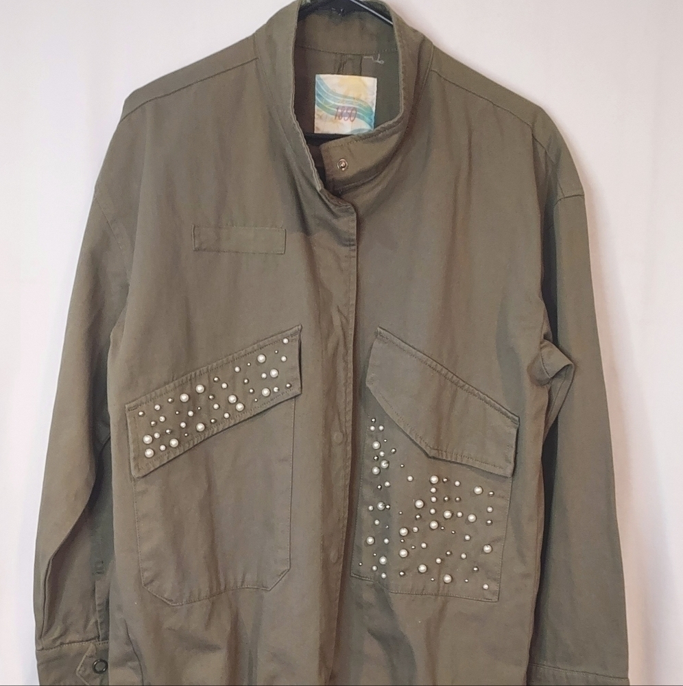 CALI 1850 Military Zara fatigue olive green oversize pearl detail jacket… - Picture 4 of 15